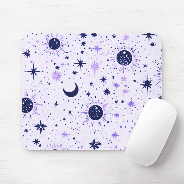 Black and Purple Celestial Sun Moon Stars Mouse Pad (With Mouse)