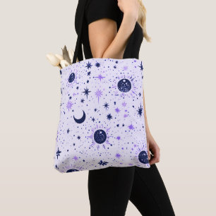 Black and Purple Celestial Sun Moon Stars Tote Bag