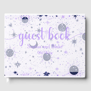 Black and Purple Celestial Sun Moon Stars Wedding Guest Book