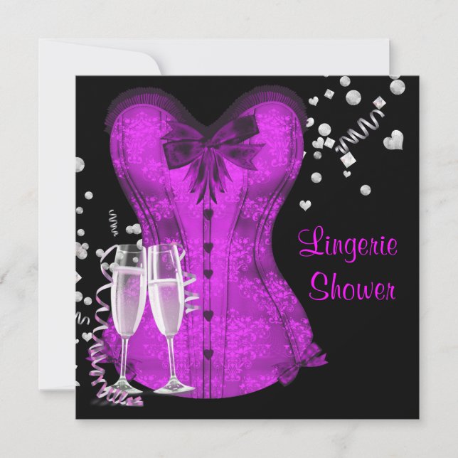 Black and Purple Corset Bachelorette Bridal Shower Invitation (Front)