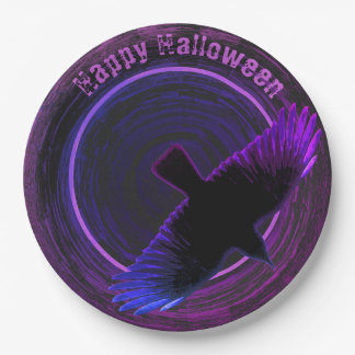 Black and Purple Crow Paper Plate