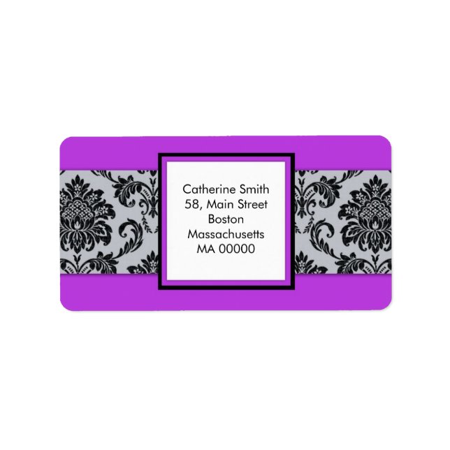 Black and Purple Damask Address Labels (Front)