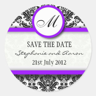 Black and Purple Damask Monogram Wedding Sticker