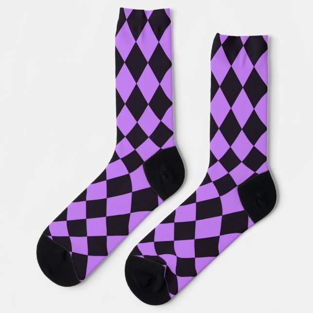 Black and Purple Diamond Pattern Crazy Socks (Left)