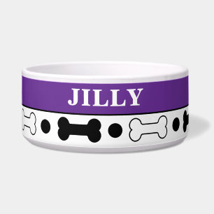 Black and Purple Dog Bone Personalized Bowl