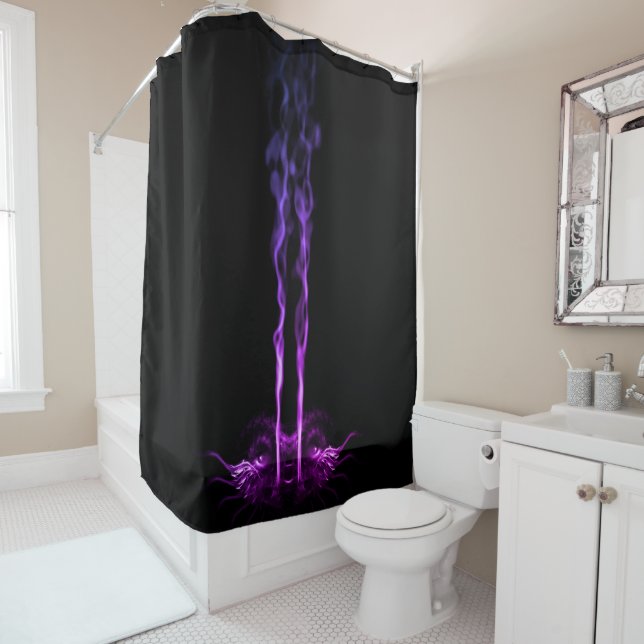 Black and Purple Dragon Smoke Shower Curtain (In Situ)