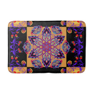 Black and Purple Floral Art, Violet Nature Bath Mat
