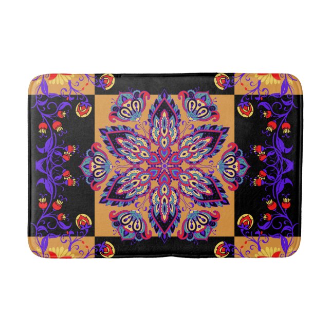 Black and Purple Floral Art, Violet Nature Bath Mat (Front)