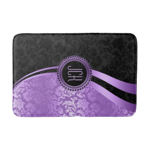 Black And Purple Floral Damasks Bath Mat