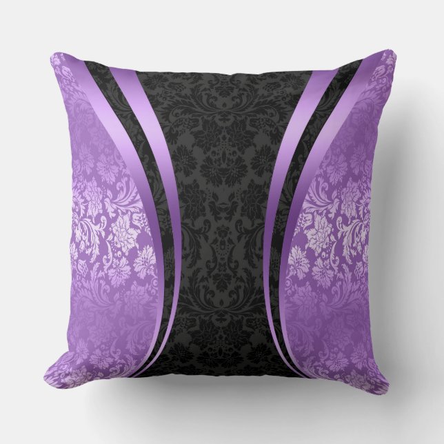 Black And Purple Floral Damasks Cushion (Front)