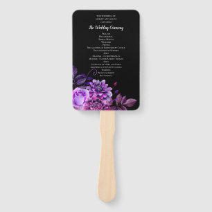 Black and purple flowers. Floral wedding program Hand Fan