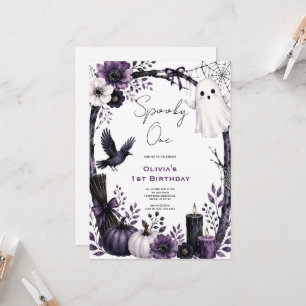 Black And Purple Ghost Halloween Birthday Party Invitation