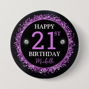 Black and Purple Glitter Confetti Birthday 7.5 Cm Round Badge