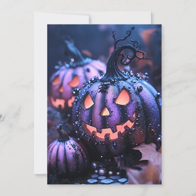 Black and Purple Glitter Halloween Greeting Card (Front)