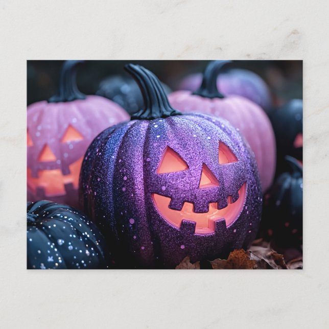 Black and Purple Glitter Halloween Greeting Card (Front)