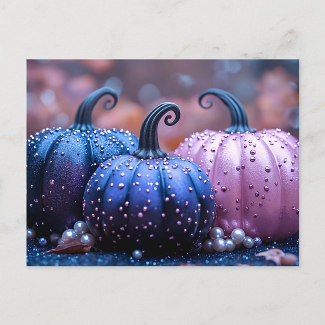 Black and Purple Glitter Halloween Greeting Card (Front)