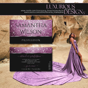 Black and Purple Glitter Luminous Sparkling Stars Business Card