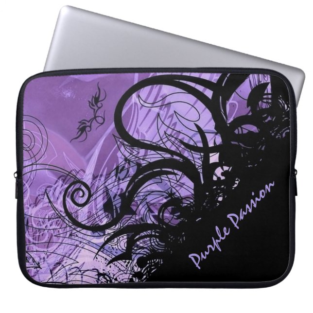 Black and Purple Goth Pattern Laptop Sleeve (Front)