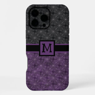 Black and Purple Gothic Spiderweb with Monogram iPhone 16 Pro Max Case