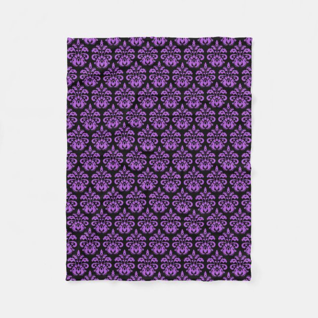 Black and purple gothic victorian damask fleece blanket (Front)