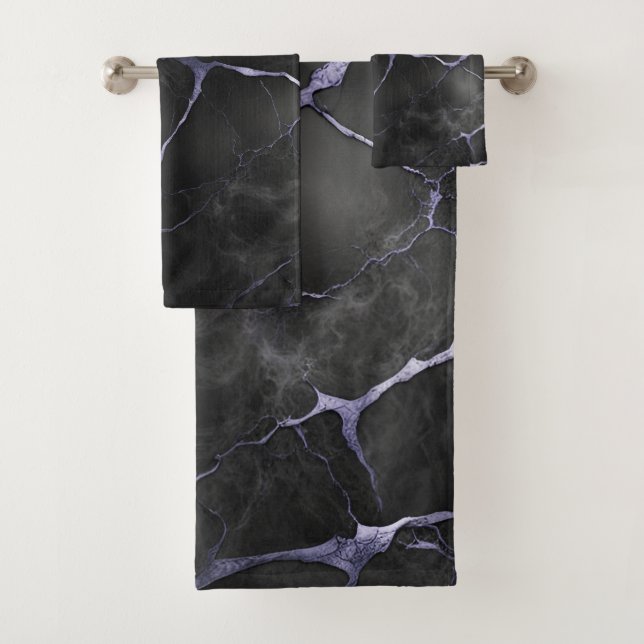 Black and Purple Marble Stone Texture Bath Towel Set (Insitu)