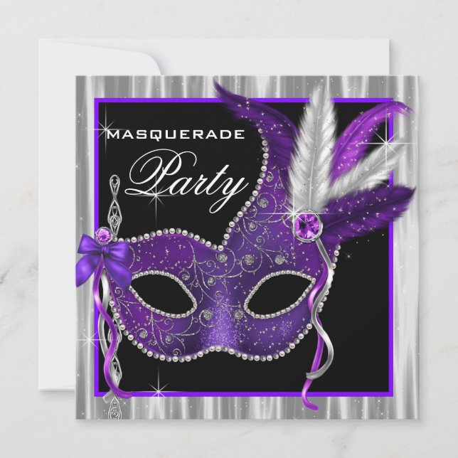 Black and Purple Masquerade Party Invitation (Front)