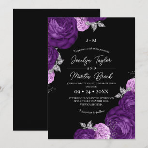 Black and Purple Modern & Whimsical Flora Wedding  Invitation