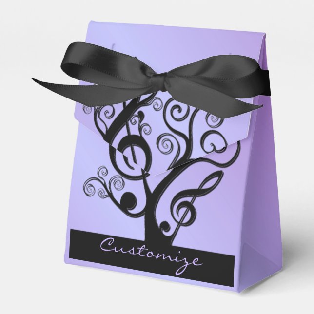 Black and Purple Music Treble Clef Tree Favour Box (Front Side)