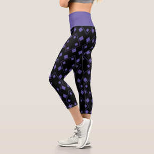 Black and Purple Random Harlequin Shapes Capri Leggings