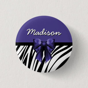 Black and Purple Ribbon Bow Zebra Print 3 Cm Round Badge