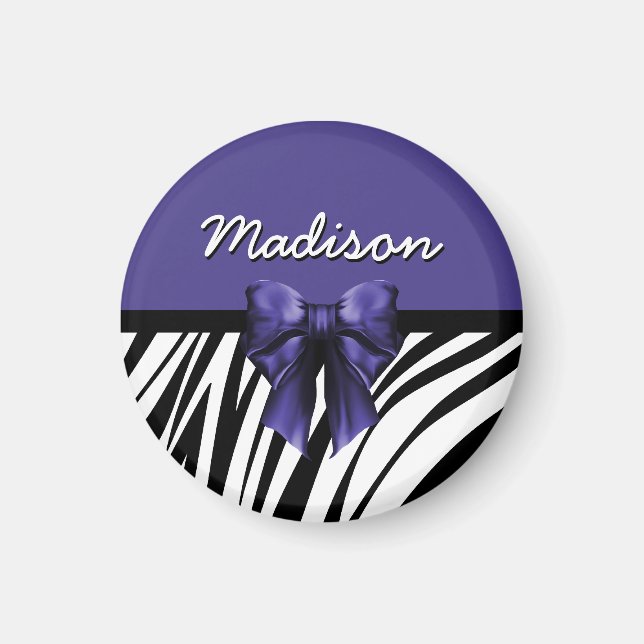 Black and Purple Ribbon Bow Zebra Print Magnet (Front)