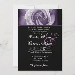 Black and Purple Rose Wedding Metallic Paper Invitation