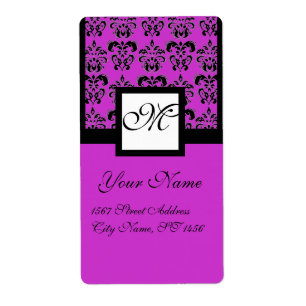 BLACK AND PURPLE SQUARE DAMASK MONOGRAM