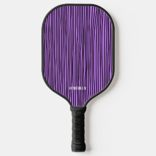 Black and Purple Stripe Pattern Modern Monogram Pickleball Paddle
