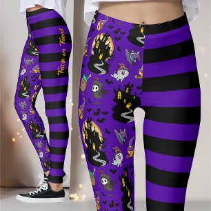 Black And Purple Striped Witch Halloween Costume Leggings