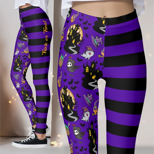 Black And Purple Striped Witch Halloween Costume Leggings (Creator Uploaded)