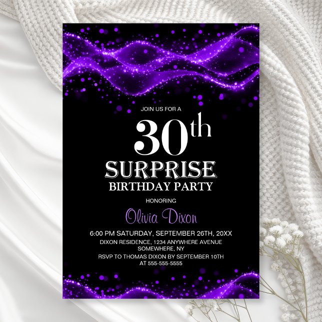 Black and Purple Surprise 30th Birthday Party Invitation (Creator Uploaded)