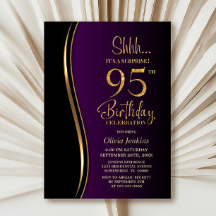 Black and Purple Surprise 95th Birthday Invitation