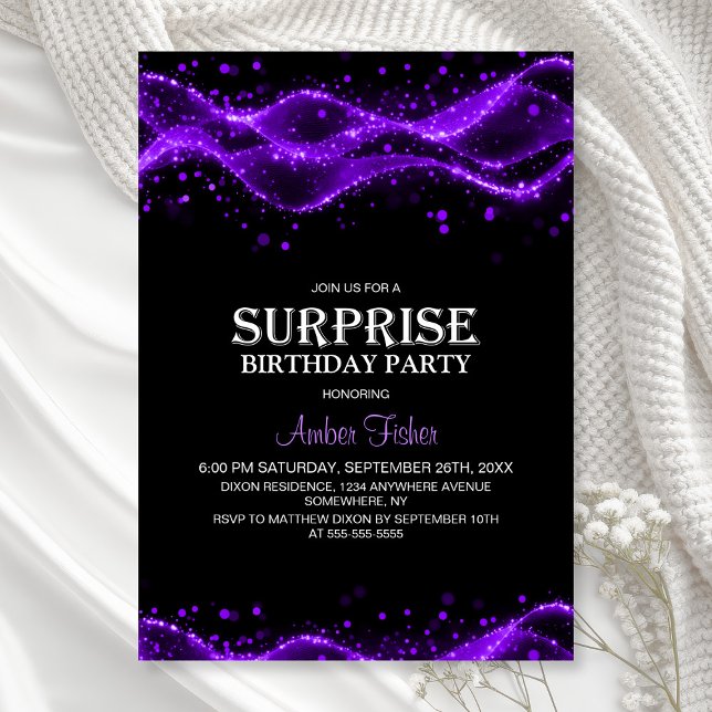 Black and Purple Surprise Any Age Birthday Party Invitation (Creator Uploaded)