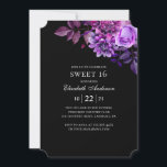 Black and purple Sweet 16. Floral 16th birthday Invitation<br><div class="desc">Black Sweet 16 birthday invitation with watercolor purple flowers. Contact me,  please,  if you need additional items.</div>