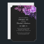 Black and purple Sweet 16. Floral 16th birthday Invitation<br><div class="desc">Black Sweet 16 birthday invitation with watercolor purple flowers. Contact me,  please,  if you need additional items.</div>