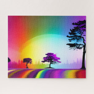 Black and Purple Trees Along Rainbow Road Jigsaw Puzzle