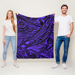 Black And Purple Tribal Abstract Fleece Blanket