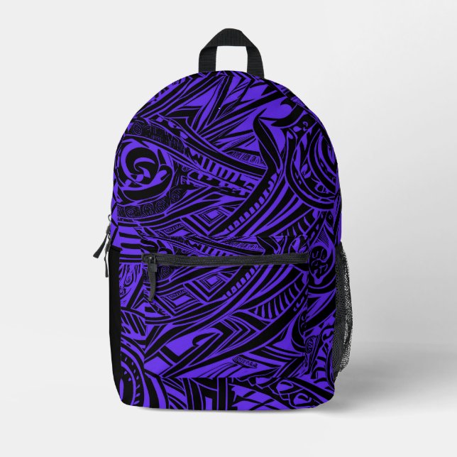 Black And Purple Tribal Abstract Printed Backpack (Front)