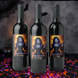 Black and Purple Witch Personalised Halloween Wine Label