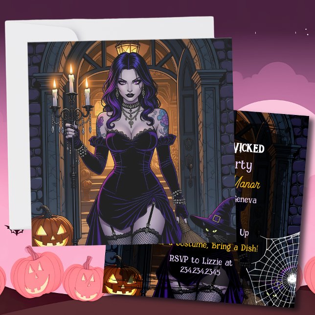 Black and Purple Witch | Wicked Halloween Party Invitation (Creator Uploaded)