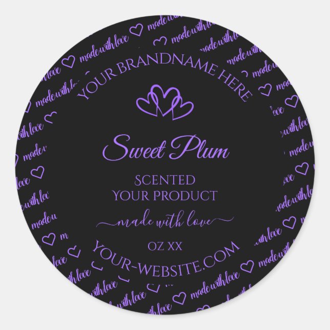 Black and Purple Words Cloud Product Labels Hearts (Front)
