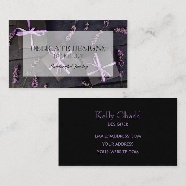 Black and Purple Wrapped Gift Boxes Business Card (Front/Back)