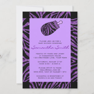 Black and Purple Zebra Print Baby Shower Invitation