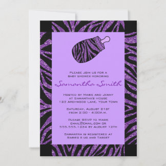Black and Purple Zebra Print Baby Shower Invitation